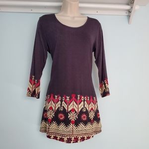 NWOT Parsley & Sage Brown Border print Tunic - Sz S